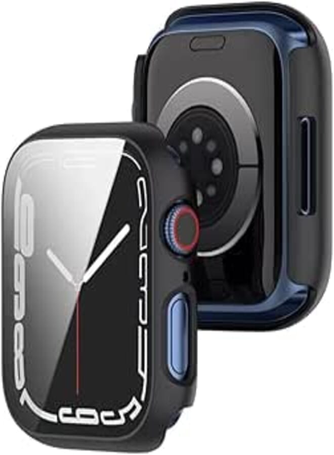 Dado Case + Screen Protector Compatible with Apple iWatch Series 7, Anti Scratch Tempered glass with watch case protector (Black, 45mm)
